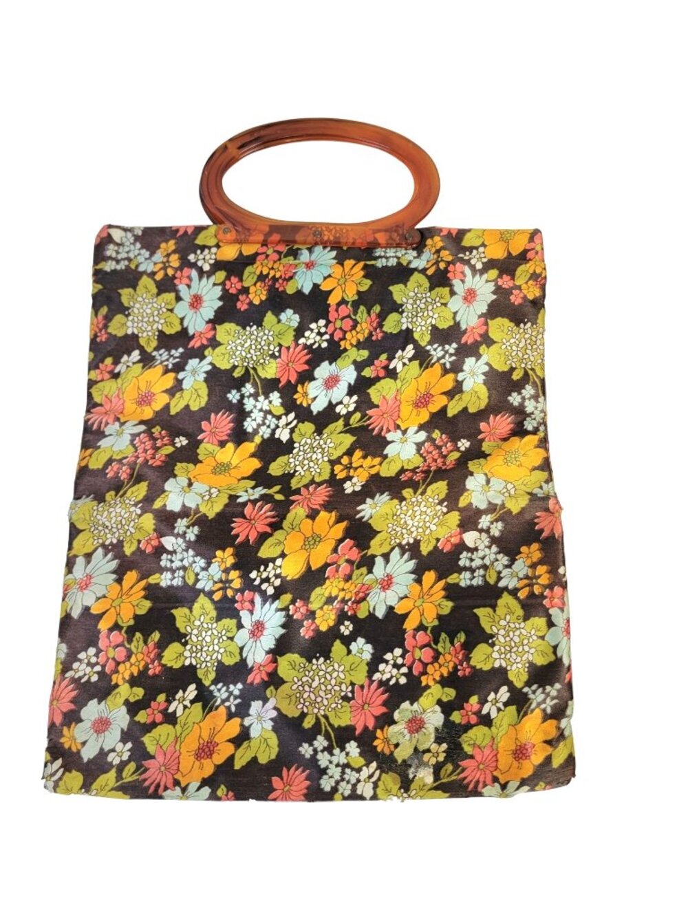 Vintage 60s Floral Tote Bag Convertible Purse Handbag Shopping Women Spring Fall